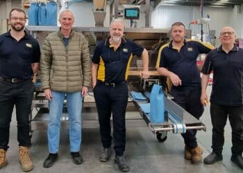 George Fakhry (centre) and the ADM Packaging Automation team. Images: ADM Packaging Automation.