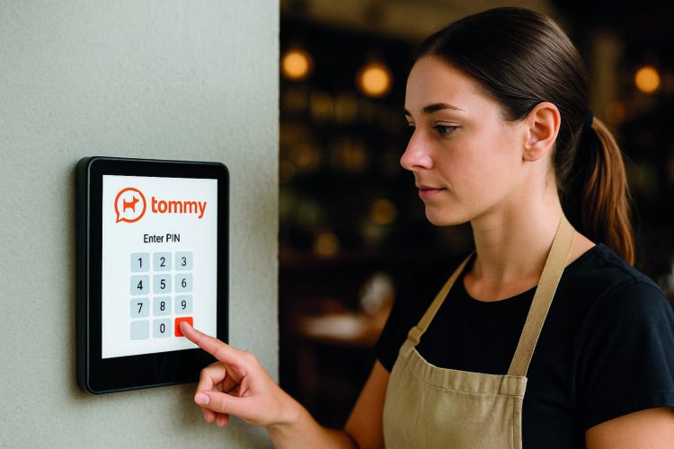 Using Tommy, team members can clock in and out of shifts using their own phones or kiosk devices.