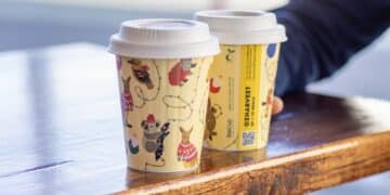 This year's BioCups feature a QR code so consumers can donate directly to OzHarvest.