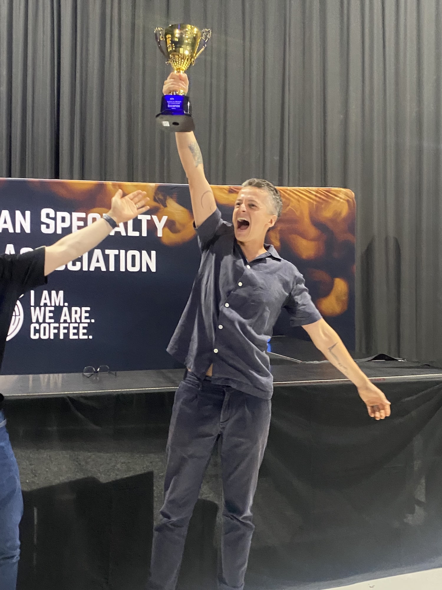 Simon Gautherin celebrates winning the Australian Brewers Championship.