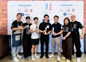 The podium placers and judges from the PCA Australia Latte Art Competition.