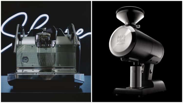 Purchase a one-group Slayer Steam Tanked unit (left) for $12,650.00 plus GST and receive a Mazzer Philos grinder (right) at no charge. Images: CWE.