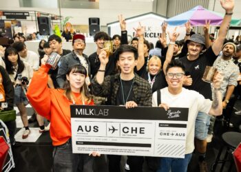 2025 MILKLAB National Barista Battle Champion Ming Wan (centre) and runner-up Ryan Nguyen (right) both finished on the podium of the International Competition.