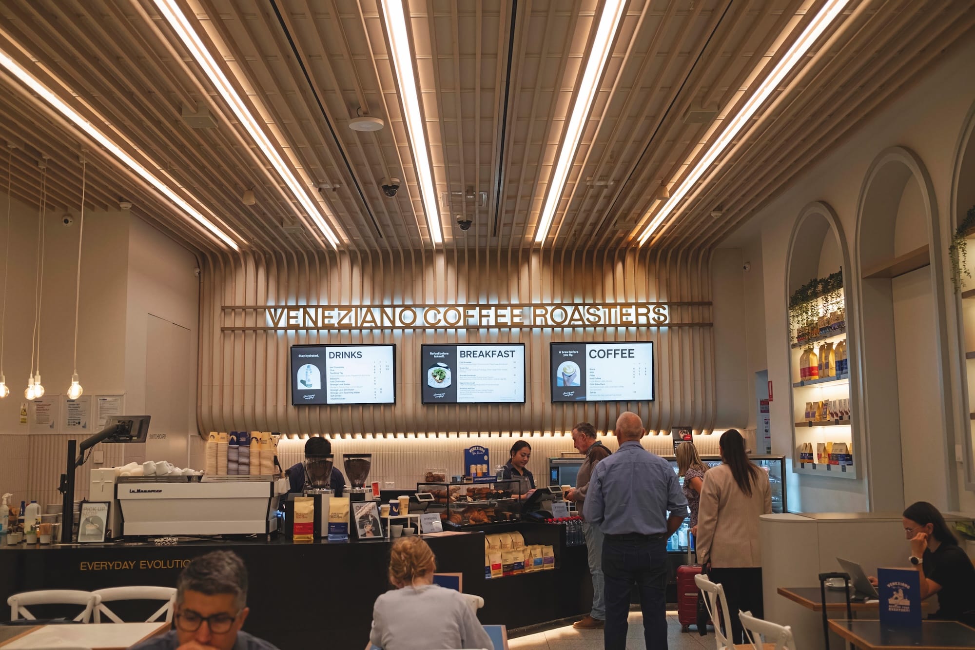 Veneziano Coffee Roasters Melbourne Airport flagship location.