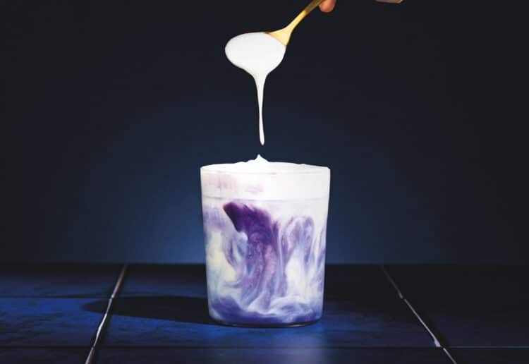 Today’s plant-based milks have become an ingredient for visually striking beverages, such as ADC’s Iced Ube Latte on Oat.