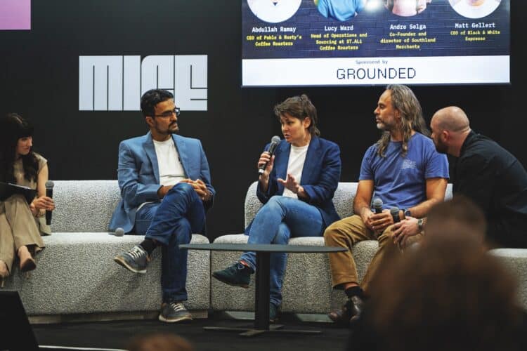 Lucy Ward, from ST. ALi, on a panel discussing the nuanced issue of coffee pricing.