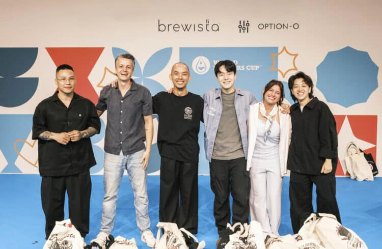 The six finalists of the 2026 World Brewing Cup. Australia's Simon Gautherin is second from the left.